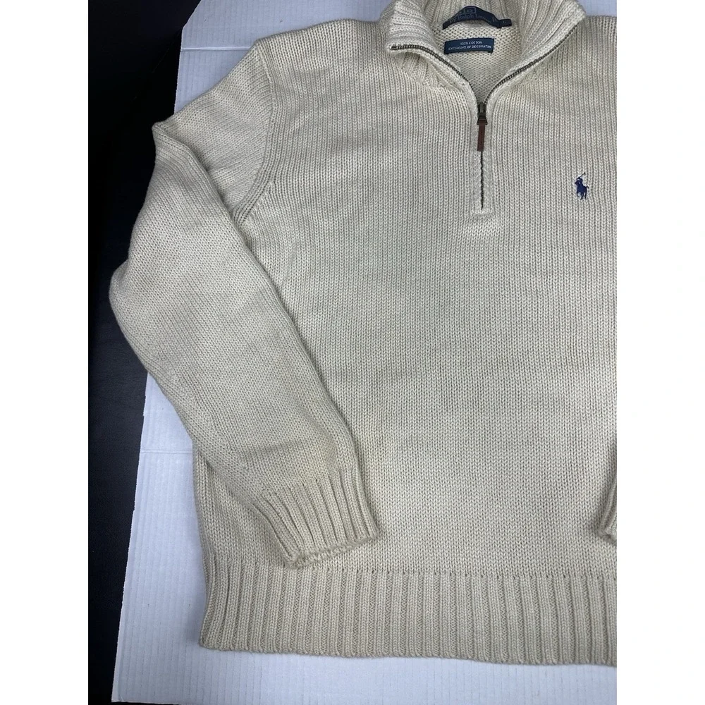 Vintage Polo Ralph Lauren Ivory/Cream Mens Cotton Mock Neck Sweater